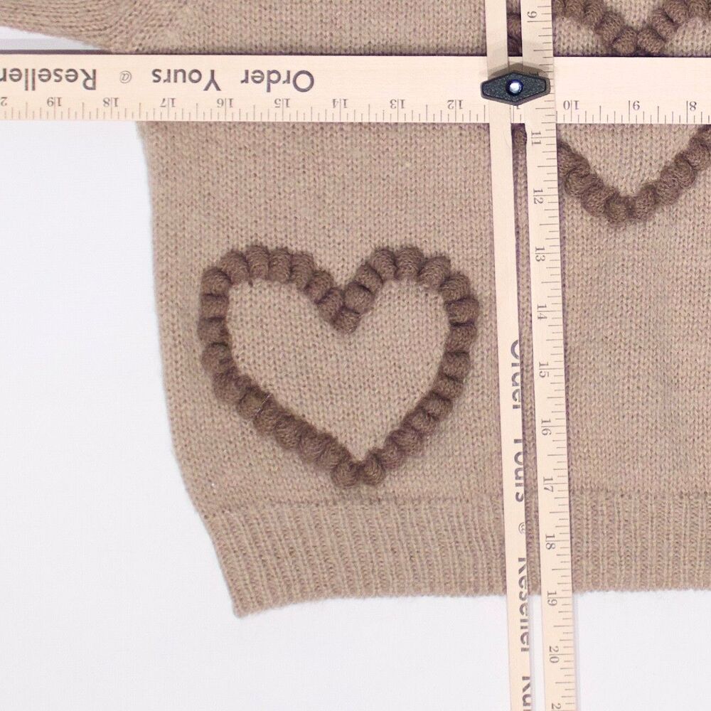Storia Anthropologie Beige Wool Blend Short Sleeve Sweater Hearts Women Size M - Picture 10 of 10